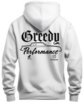 White hoodie with black MC logo