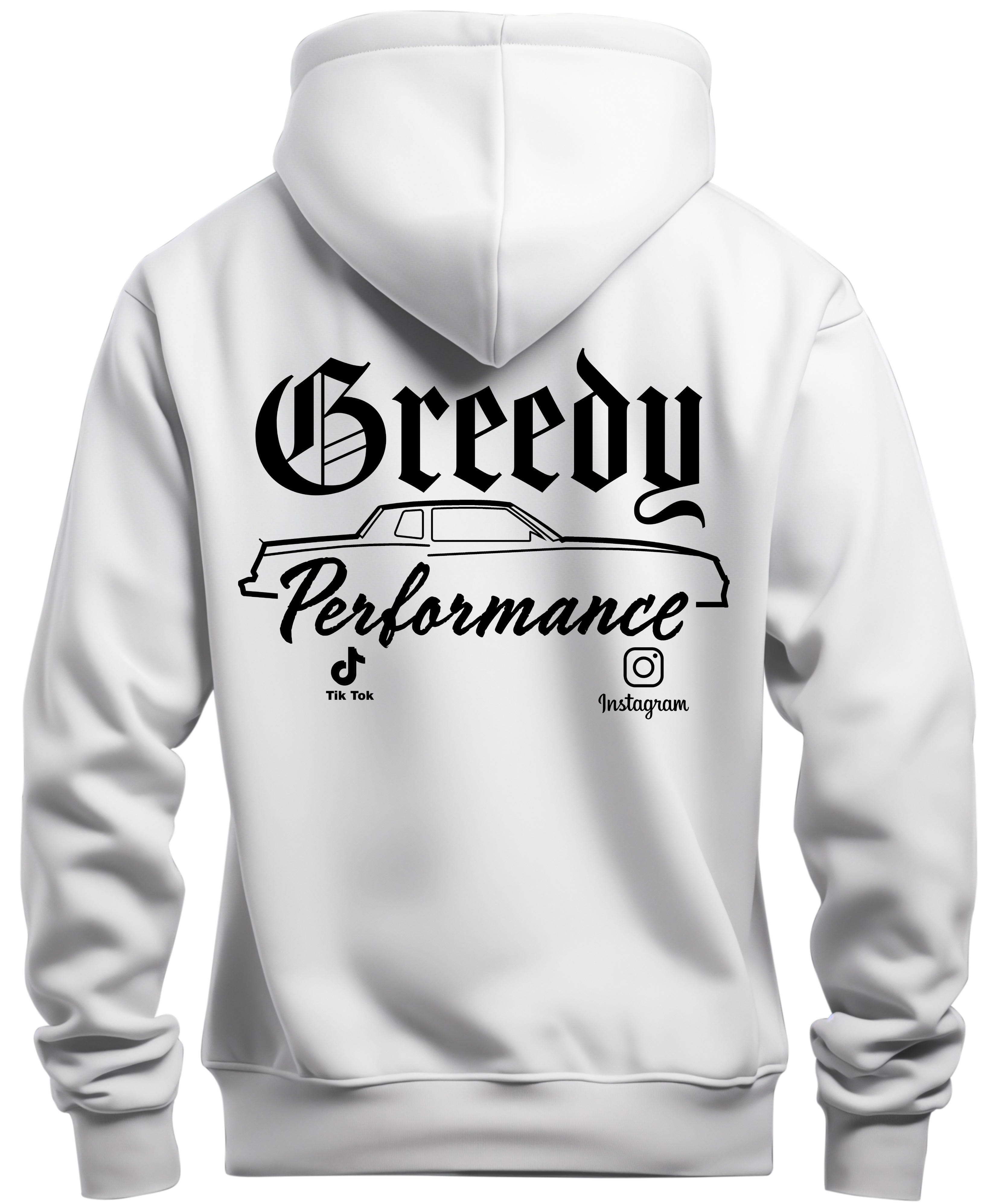 White hoodie with black MC logo