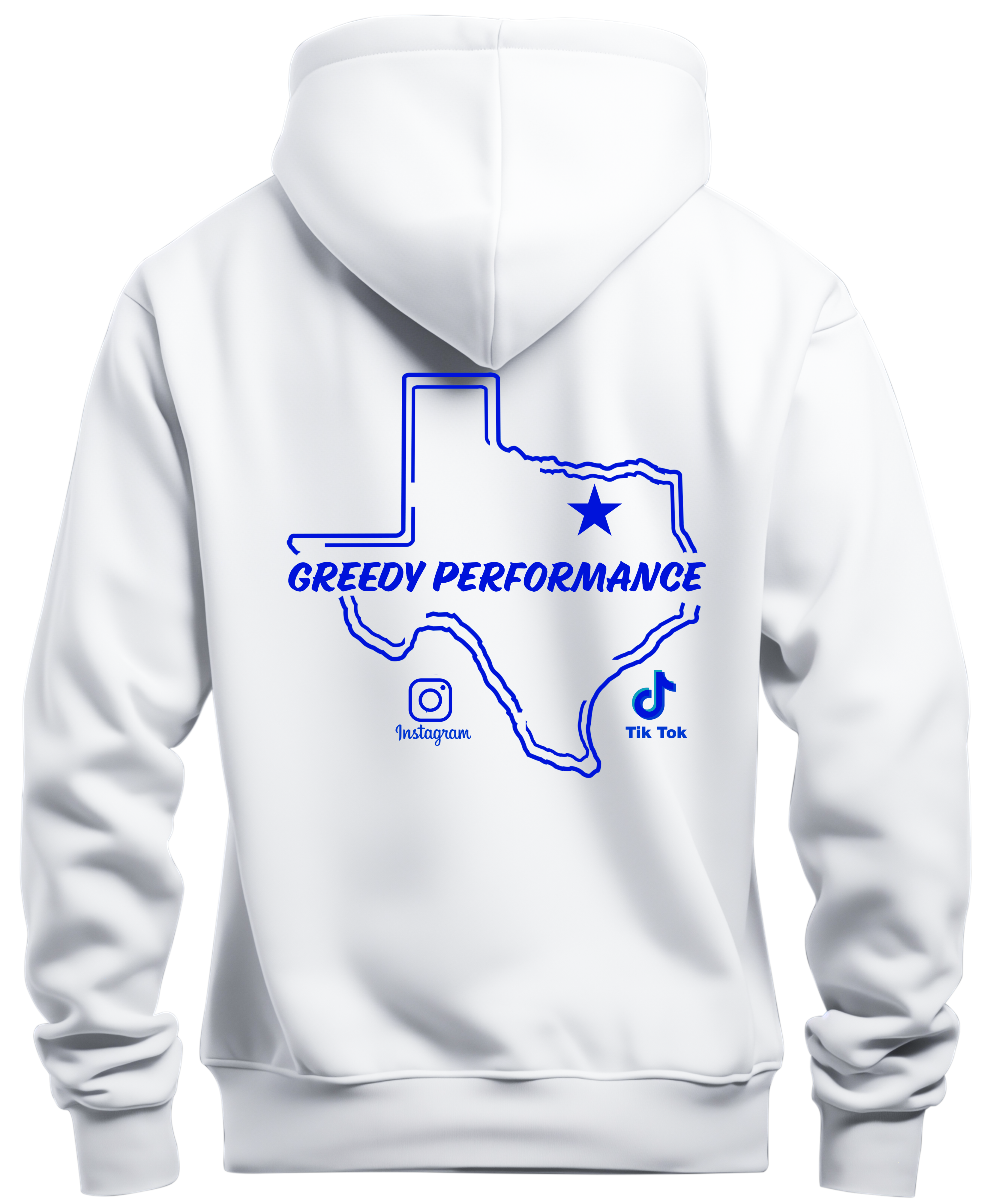 White hoodie with blue TX logo